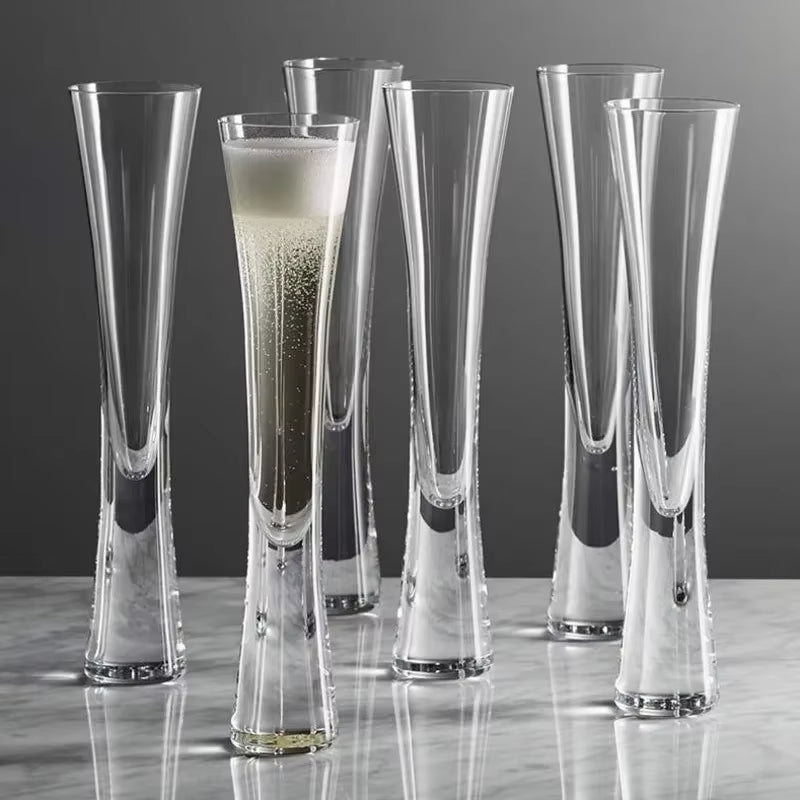 Ereganto Champagne Glasses Glitter Flutes Clear Cups Bubble Wine Tulip Cocktail for Bar Party Gift Wedding Bubbly Wine Glasses